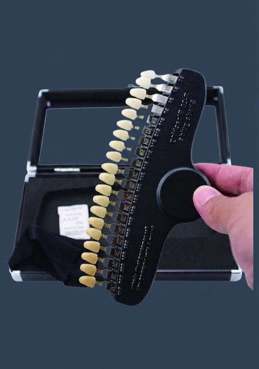 Professionele tandkleurschaal die we in de salon gebruiken